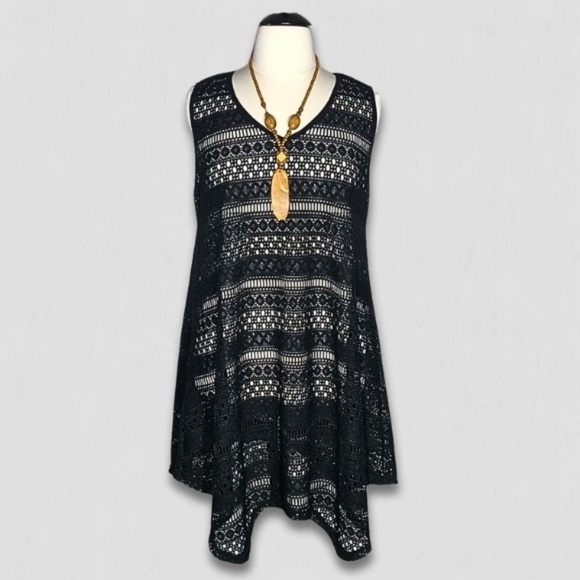 Catherines Cover Up Dress Black Sleeveless Crochet Mesh 1X - Picture 1 of 9